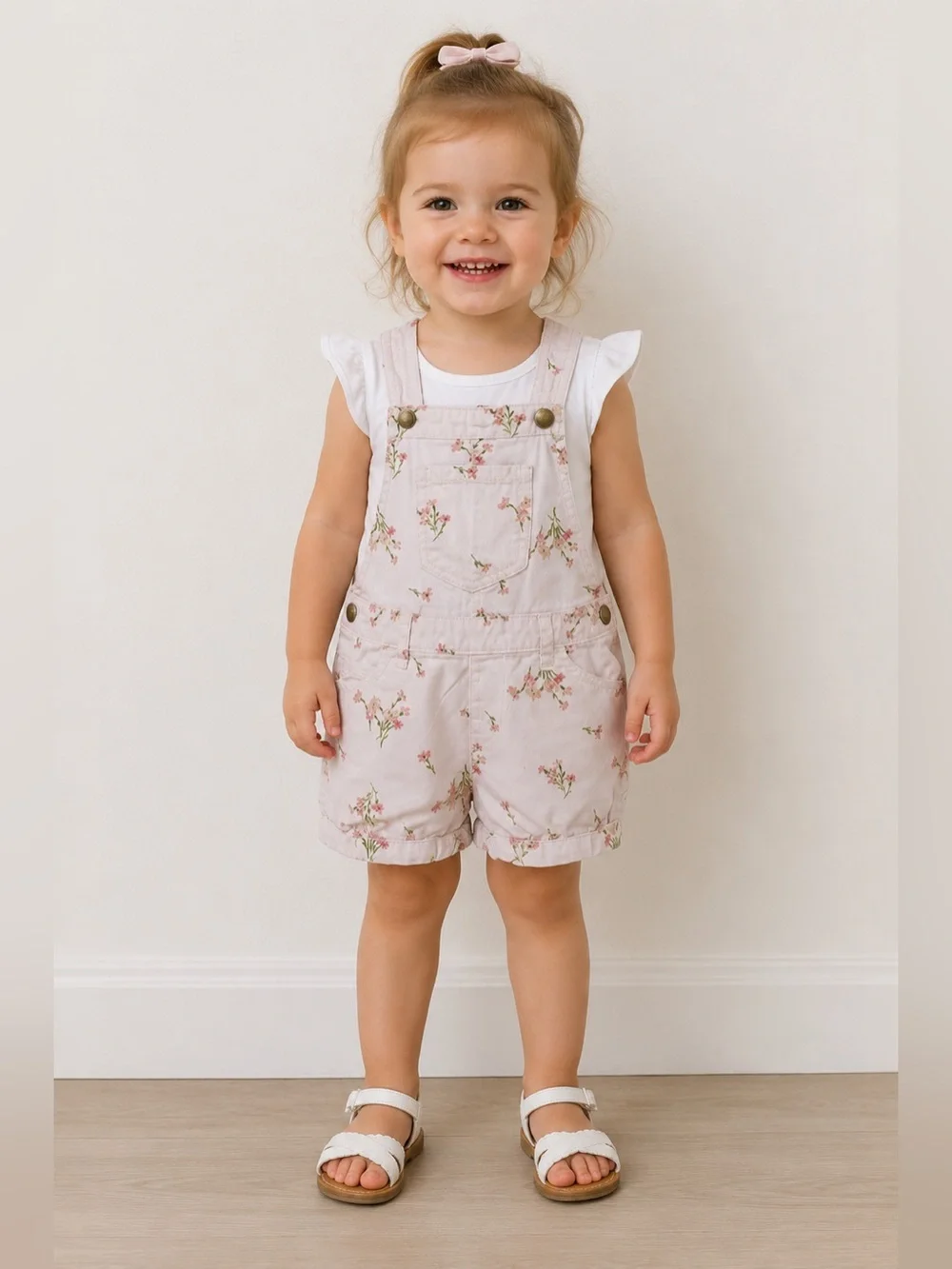 The Children's Place Pink Floral Short Overalls